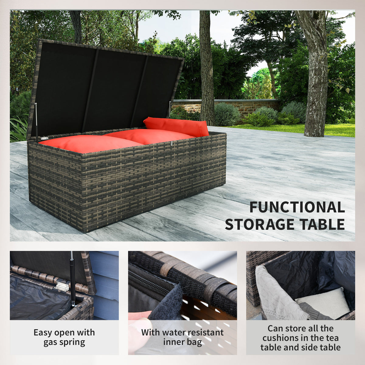Outsunny 6 Pieces Rattan Garden Furniture Set, 7 Seater Wicker Outdoor Furniture Set with Storage Tea Table & Side Table, Sectional Garden Sofa Set with Cushions, Orange