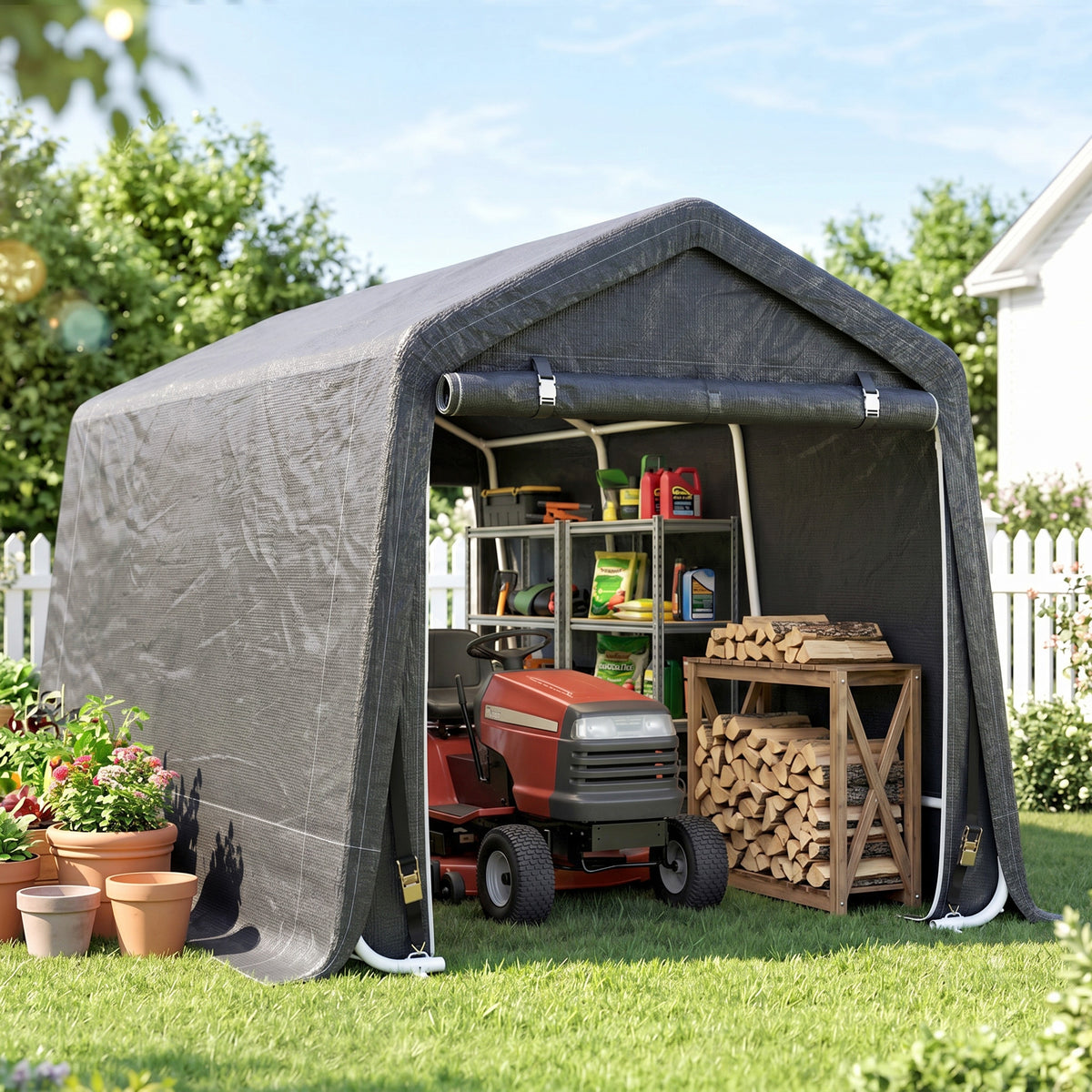 Outsunny 9 X 7.5ft Temporary Outdoor Equipment Shed - Dark Grey