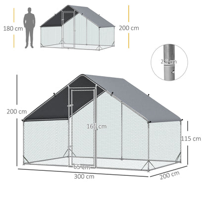 PawHut Chicken Run Galvanised 3 x 2 x 2m Walk-in Chicken Coop Hen Poultry House Cage with Water-Resist Cover, Silver