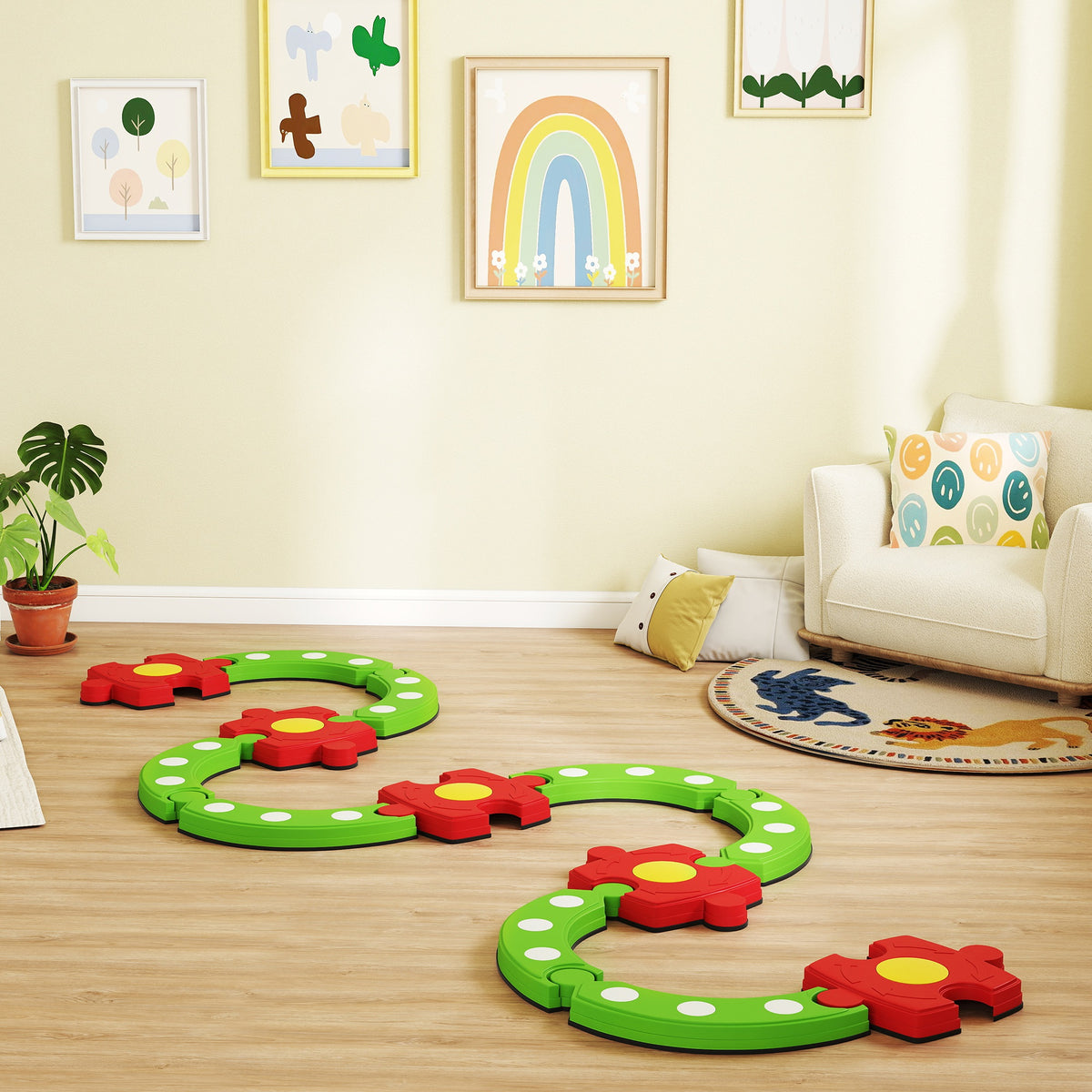 AIYAPLAY 13 PCS Kids Balance Beam Stepping Stones Set with Non-slip Textured Surface, Outdoor Indoor for Toddlers, Green