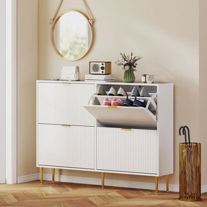 HOMCOM Elegant Four-Drawer Shoe Cabinet - White