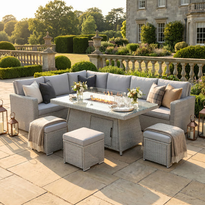 Outsunny Seven-Piece Firepit Table Rattan Sofa Set - Grey