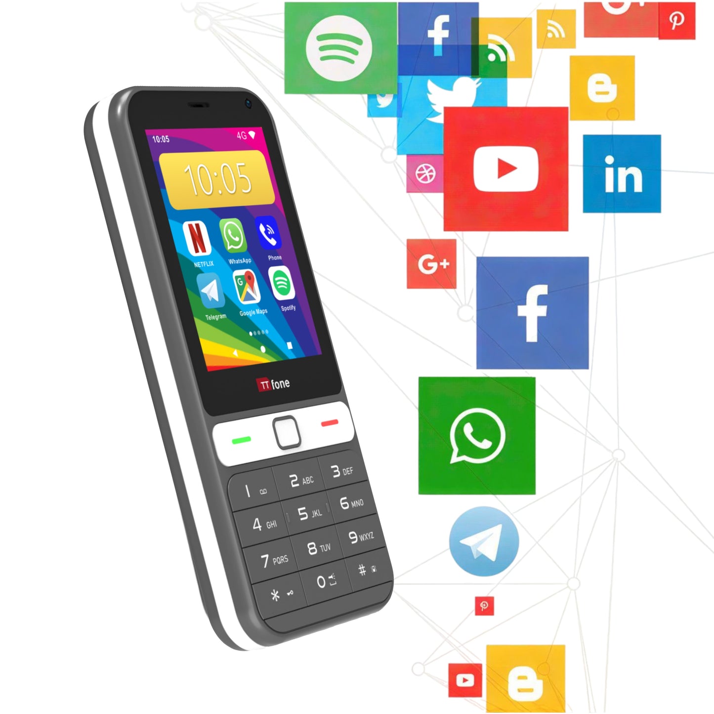 TTfone TT280  Simple 4G Dual SIM Bar Phone with Android, 2.8" Touchscreen, Keypad, 2MP Camera, USB-C - Easy to Use Unlocked Mobile (with Mains Charger and Three Sim card)