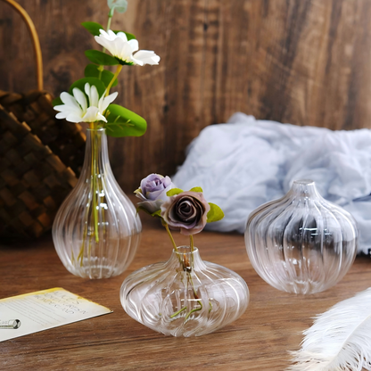Ribbed Glass Bud Vase Trio