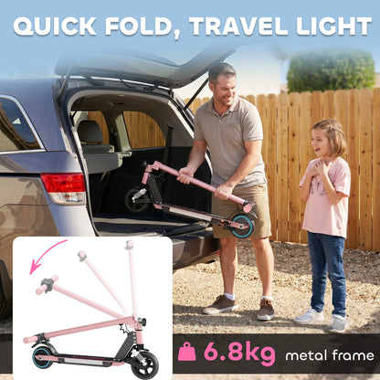 SPORTNOW Folding Electric Scooter for Kids, with Dual Brakes, Front Suspension, LED Colourful Lights, Pink