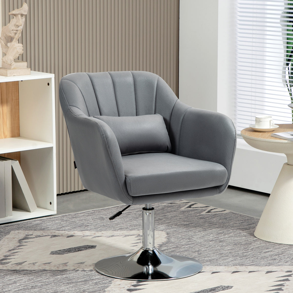 HOMCOM Swivel Accent Chair, Microfiber Cloth Tub Vanity Chair, Modern Armchair with Adjustable Height and Lumbar Support for Living Room Bedroom Salon Make up Room Dressing Table, Dark Grey