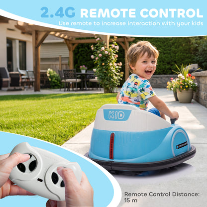 AIYAPLAY 360° Rotation Kids Bumper Car, 12V Waltz Car with Remote Control, Dual Joystick, Music, Lights, Light Blue