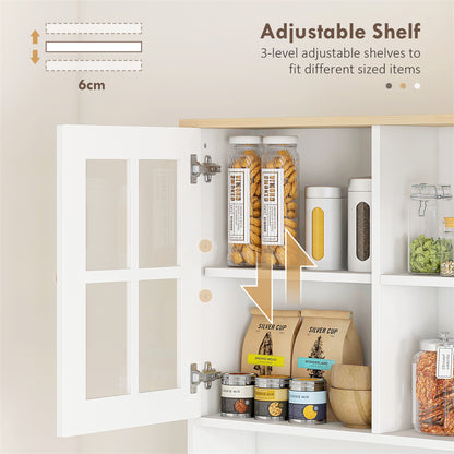 HOMCOM Kitchen Pantry, Buffet Hutch with 3 Storage Cabinets, 2 Open Shelves and Large Countertop for Kitchen, Living Room and Entryway, White