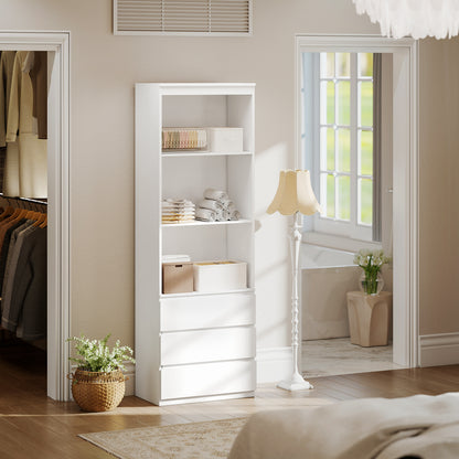 HOMCOM 180cm Tall Bookcase, with Shelves and Drawers - White