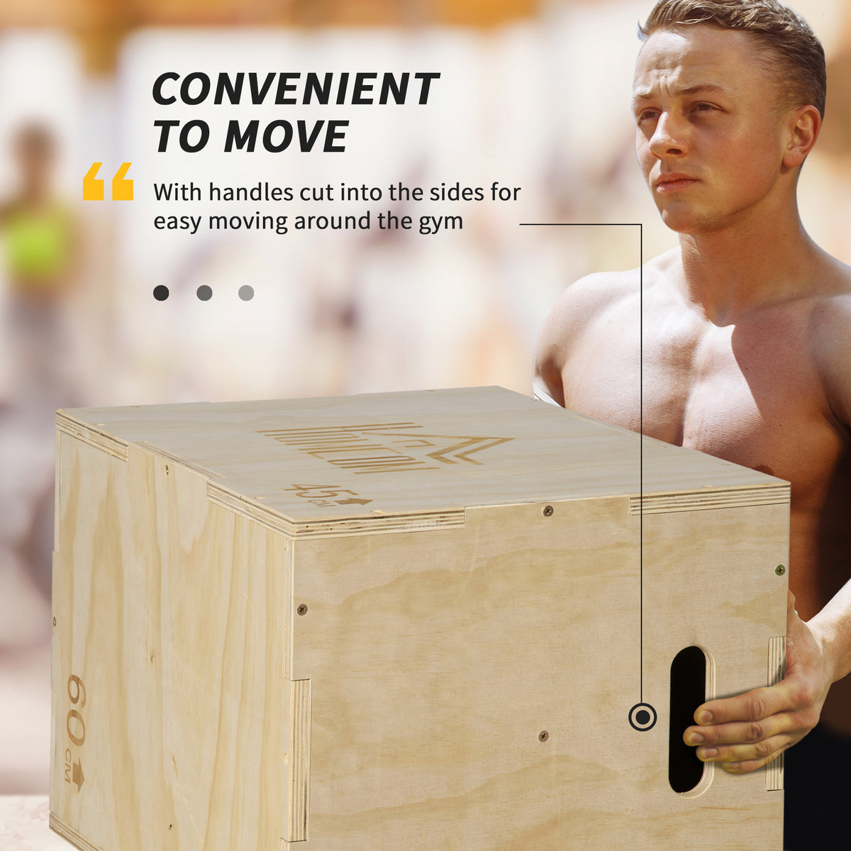 HOMCOM 3-in-1 Wooden Plyo Box, Plyometric Jump Box with Handle Openings for Home Gym, Workout Training, 16" x 20" x 24", Natural