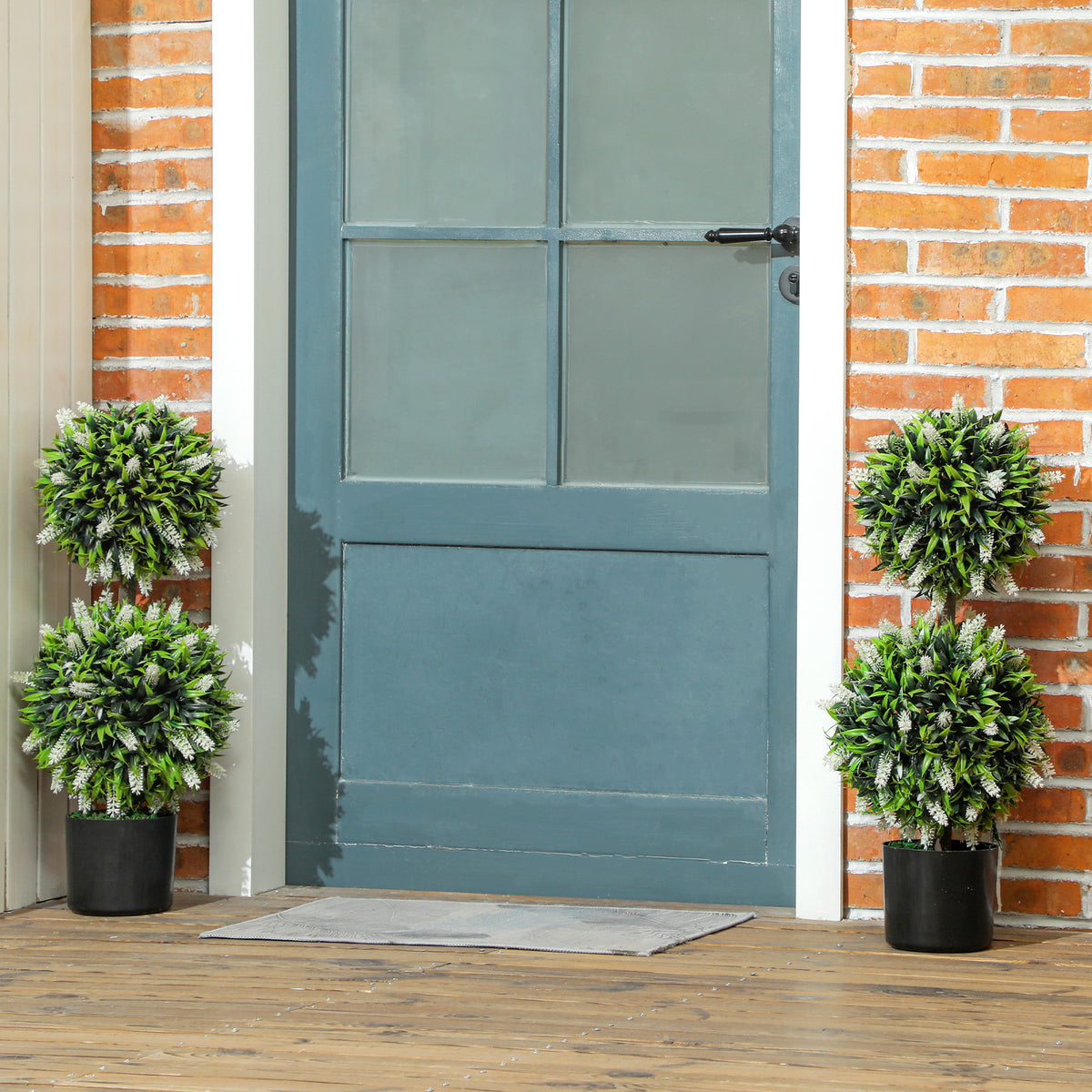 HOMCOM Set of 2 Artificial Plants, Lavender Flowers Ball Trees with Pot, for Home Indoor Outdoor Decor, 70cm