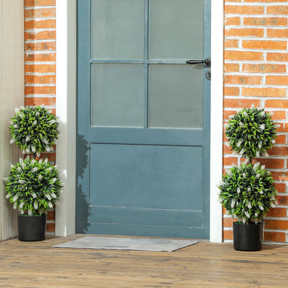 HOMCOM Set of 2 Artificial Plants, Lavender Flowers Ball Trees with Pot, for Home Indoor Outdoor Decor, 70cm