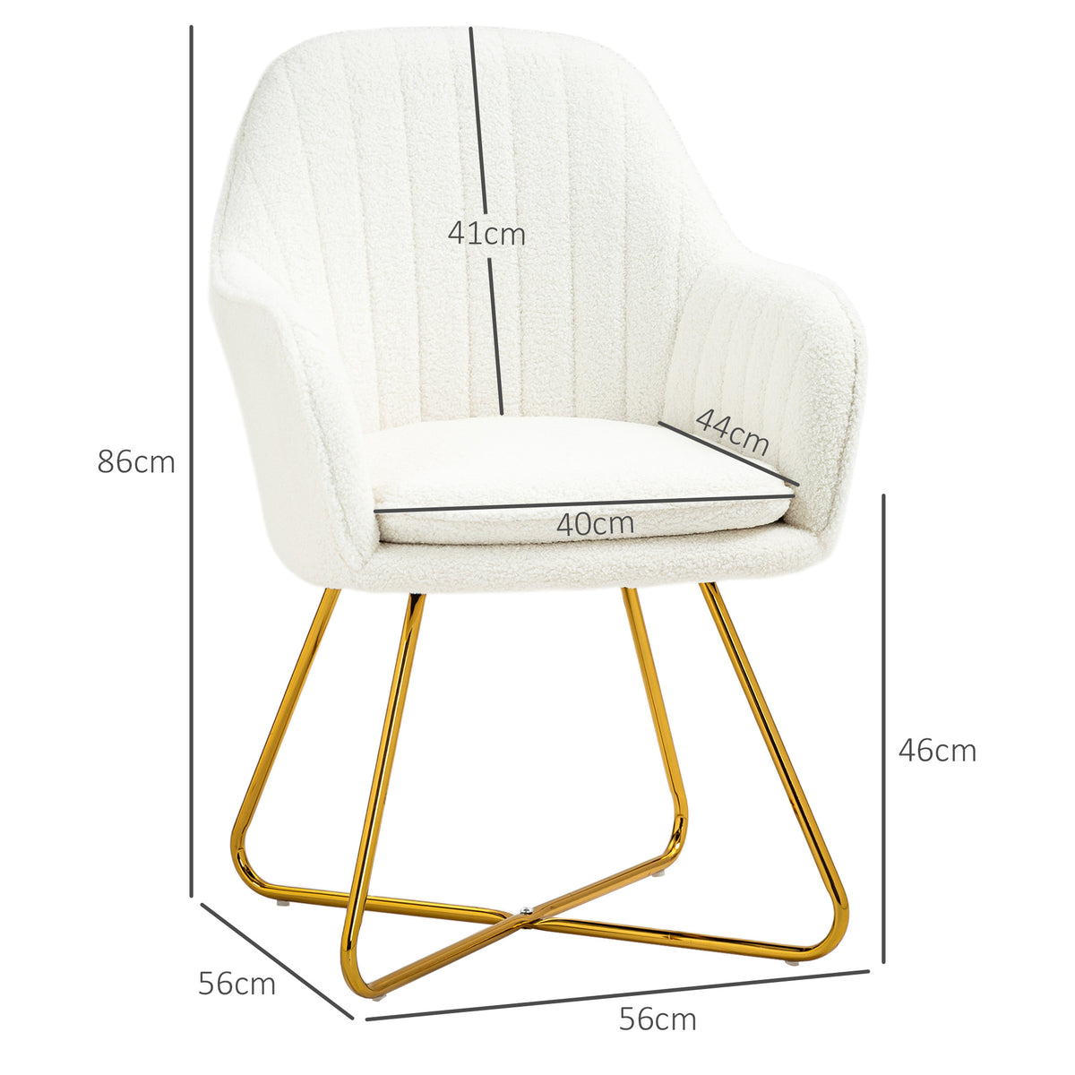 HOMCOM Set of Two Boucle Dining Chairs - Cream