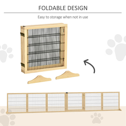 PawHut Wooden Pet Gate, Freestanding Dog Security Barrier with Two Support Feet - Natural Tone