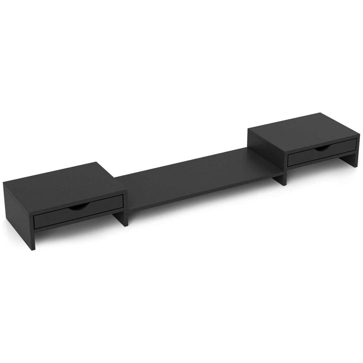 HOMCOM Dual Monitor Stand Riser with 2 Drawers, Adjustable Length and Angle, 116cm Monitor Riser for Laptop, Computer, PC, Small Printer, Black