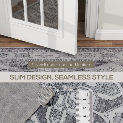 HOMCOM Vintage Area Rug, Non-Slip Washable Rug, Flannel Floor Carpet for Living Room, Bedroom, Dining Room, Home Office, 170 x 120 cm, Grey