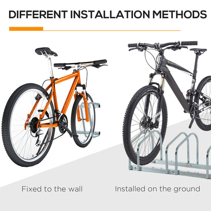 HOMCOM Bike Stand Parking Rack Floor or Wall Mount Bicycle Cycle Storage Locking Stand 110L x 33W x 27H (4 Racks, Silver)