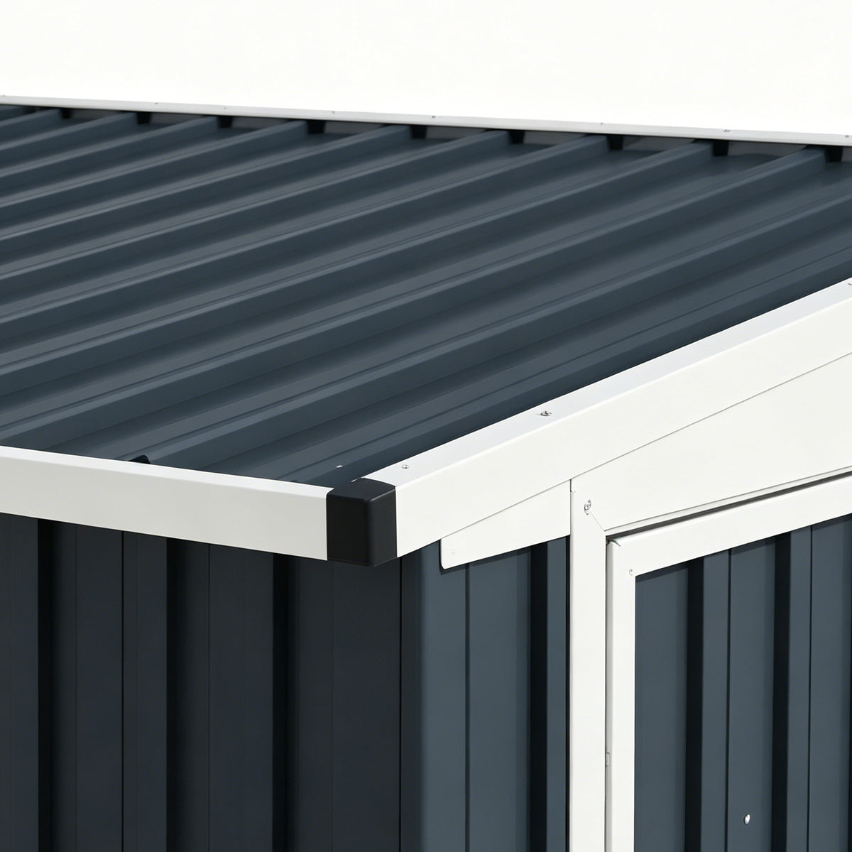 Outsunny 7.6 x 4ft Lean to Garden Metal Shed, Outdoor Storage Shed with Window, 2 Vents and Lockable Door for Garden, Dark Grey