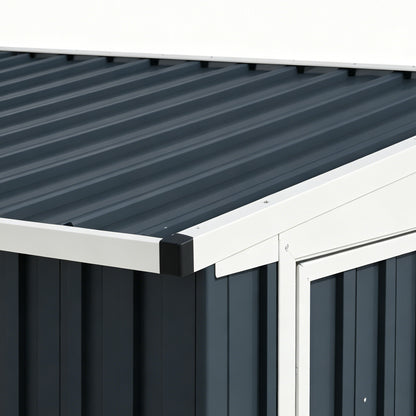 Outsunny 7.6 x 4ft Lean to Garden Metal Shed, Outdoor Storage Shed with Window, 2 Vents and Lockable Door for Garden, Dark Grey