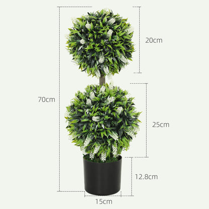 HOMCOM Set of 2 Artificial Plants, Lavender Flowers Ball Trees with Pot, for Home Indoor Outdoor Decor, 70cm