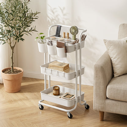 HOMCOM Three-Tier Home Trolley, with Handle and Wheels - White