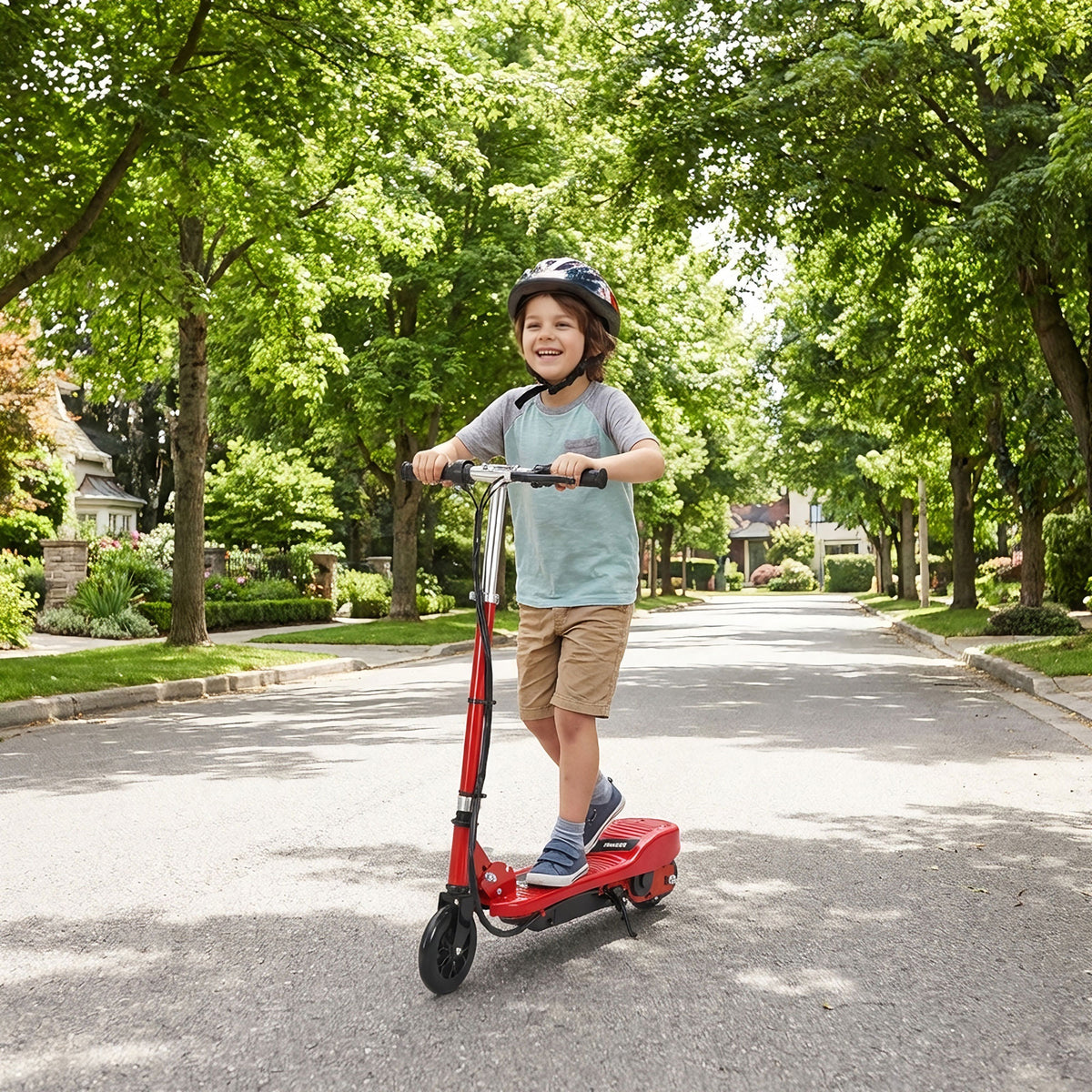 HOMCOM Folding Electric Scooter Rechargeable Kids Ride on 7-14 Age Red/Black
