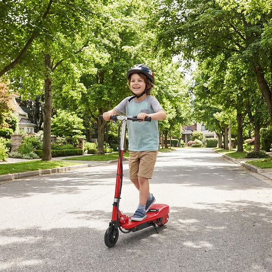 HOMCOM Folding Electric Scooter Rechargeable Kids Ride on 7-14 Age Red/Black
