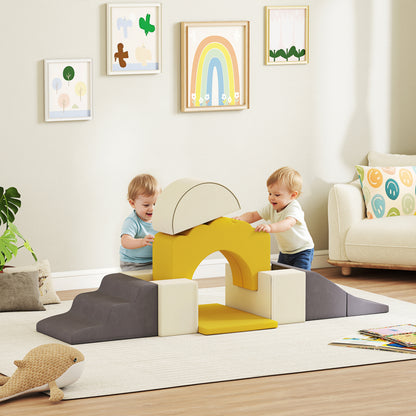 AIYAPLAY 7 Piece Kids Soft Play Set with Detachable Cover, Baby Indoor Climb and Crawl Foam Toy for Toddlers, Yellow