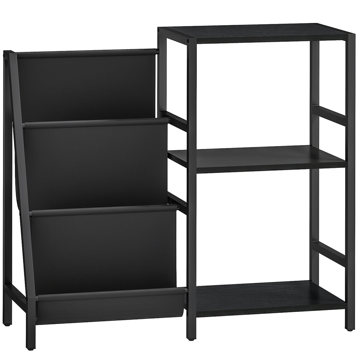 HOMCOM 3-Tier Record Player Stand, End Table for Living Room, Bedroom - Black Wood Effect