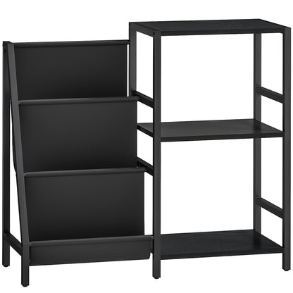 HOMCOM 3-Tier Record Player Stand, End Table for Living Room, Bedroom - Black Wood Effect