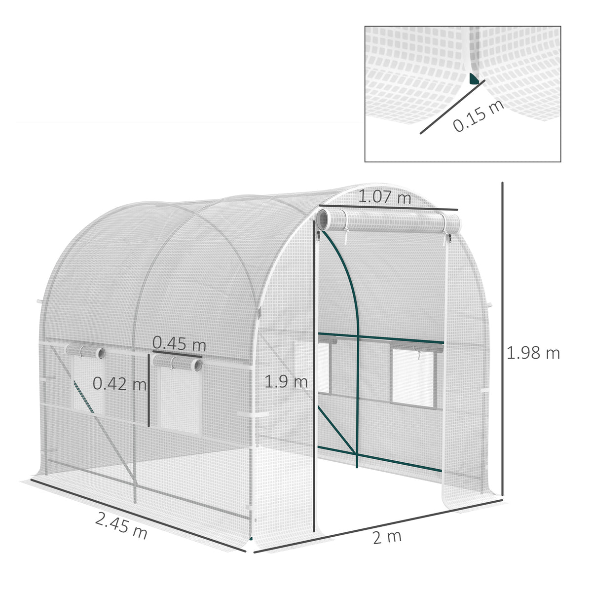Outsunny 245 x 200cm Polytunnel Greenhouse - White
