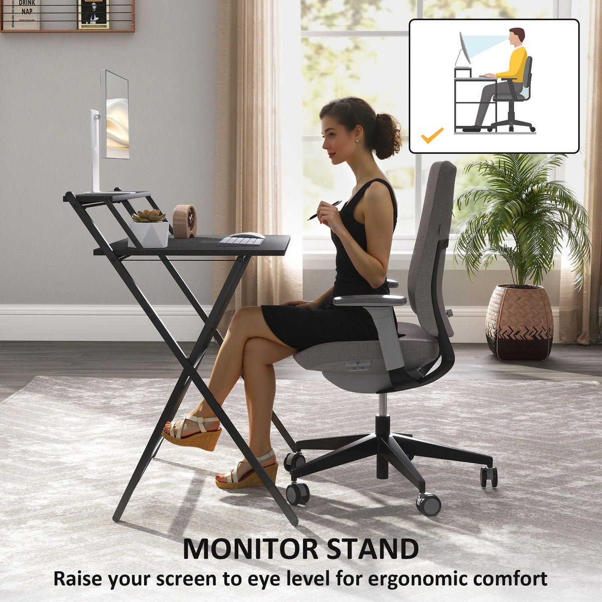 HOMCOM 81.5 cm Folding Computer Desk with Monitor Shelf - Black