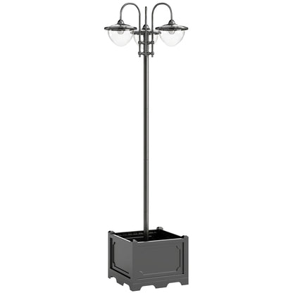 Outsunny 189cm 3-head Solar Lamp Post, Street Light with Planter, Automatic-on, 6 Hour Max Outdoor Ready LED Lighting, Black