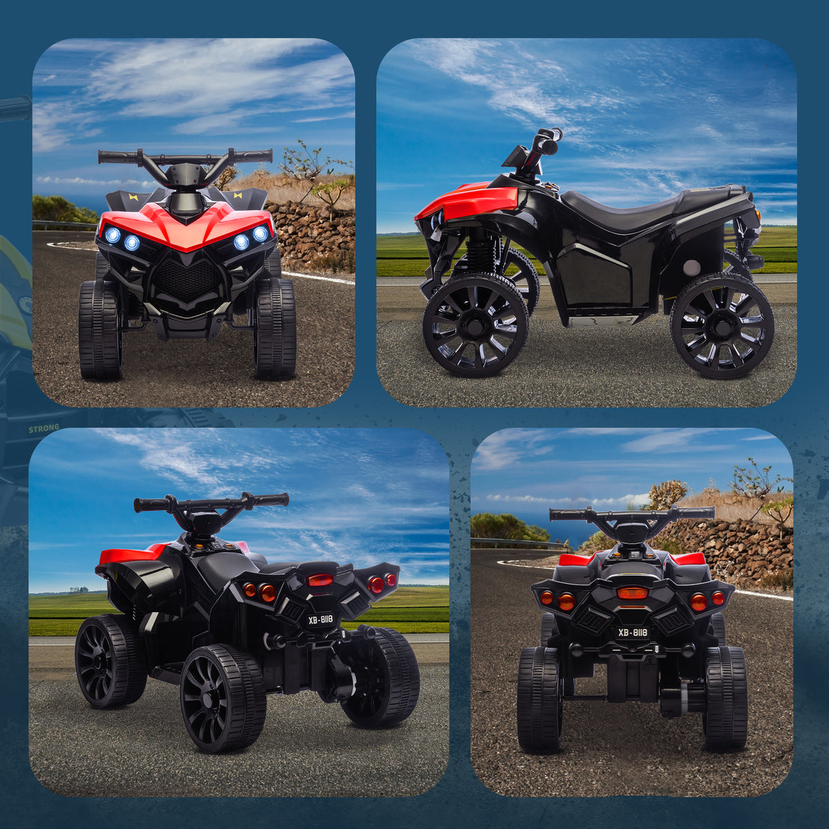AIYAPLAY 6V Kids ATV, 4 Wheeler Electric Ride on Car with Music and LED Headlights, for Ages 18-56 Months Boys and Girls, Red