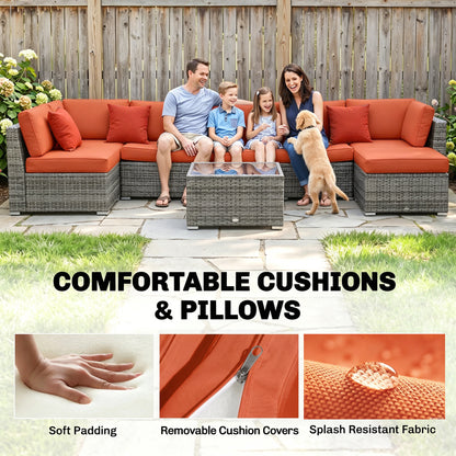 Outsunny Eight-Piece Rattan Sofa Set - Orange/Grey