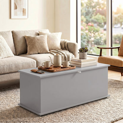 HOMCOM Storage Chest, Large 114L Blanket Box, Shoe Bench with Safety Hinged Lid, Storage Trunk, Bed End Bench for Bedroom, Hallway, Living room, Playroom, 100 x 40 x 40cm, Grey