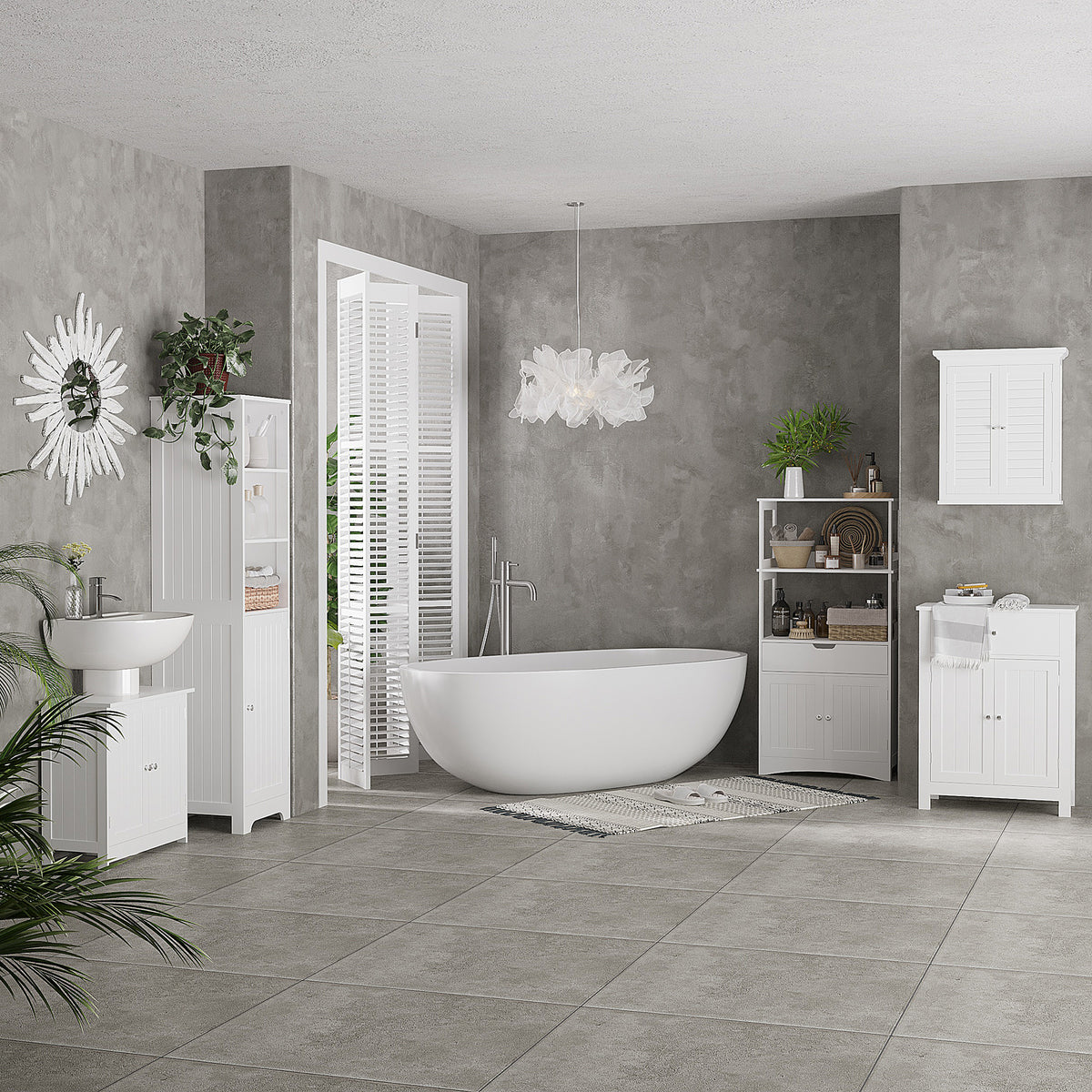 HOMCOM Under Sink Bathroom Storage Cabinet 2 Layers Vanity Unit Wooden - White