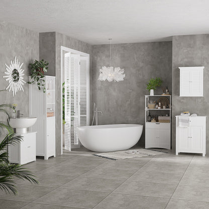 HOMCOM Under Sink Bathroom Storage Cabinet 2 Layers Vanity Unit Wooden - White