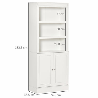 HOMCOM Kitchen Cupboard with 6-tier Shelving, Freestanding Storage Cabinet Sideboard, Pantry Cupboard with 3 Open Compartments and Double-door Cabinet with Adjustable Shelves, White