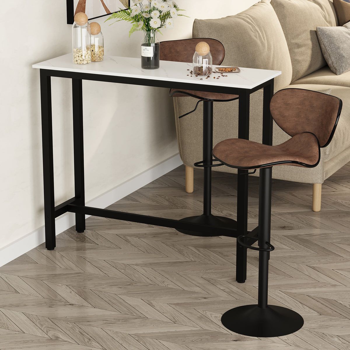 HOMCOM Rectangular Bar Table, Wood Effect Coffee Table for Small Space, Breakfast Dining, Kitchen, Industrial, White & Black