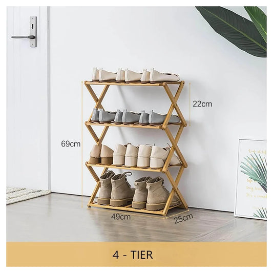 Bamboo Shoe Rack Portable Folding Shoe Storage Rack Without Installation 4Tier