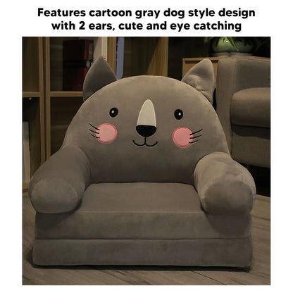 Toddler Chair Gray Cartoon Style Foldable Wide Handle Stable Backrest Breathable Baby Sofa for Home Bedroom 2 Layers