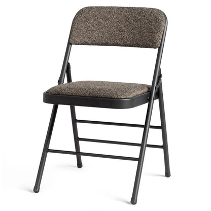 1 Pcs Folding Chair, Black Patterned Fabric Upholstered Event Chair, 18.1"×18.9"×29.9" Padded Seat & Back, Matte Steel Frame, Portable Foldable Chair for Office, Conference, Living Room, School