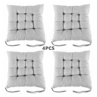 4 Pack Seat Pad Dining Room Garden Kitchen Chair Seat Cushions Tie On Plain UK-grey