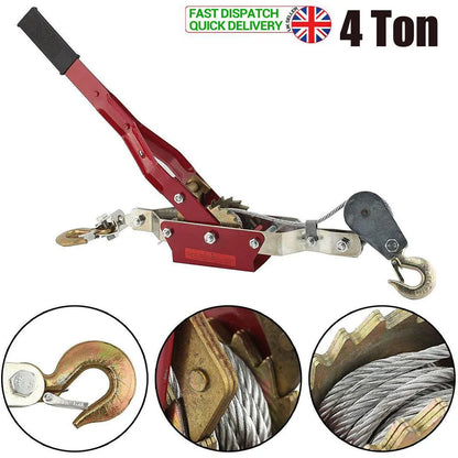 4 Ton Dual Gear Power Puller Heavy Duty 2 Hook Cable Puller Hand Winch Turfer