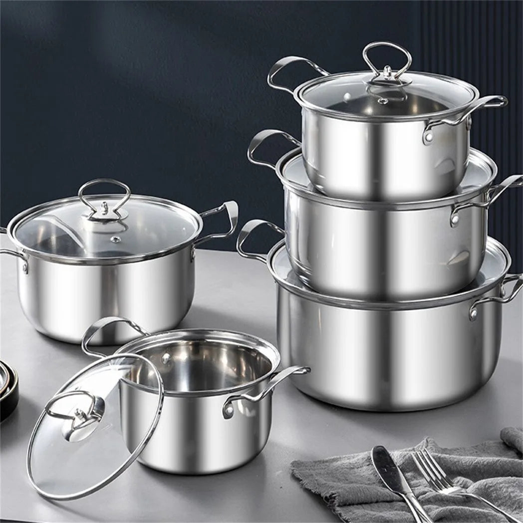 5PCS Induction Non Stick Stainless Steel Cookware Cooking Pot Pan With Lids Set