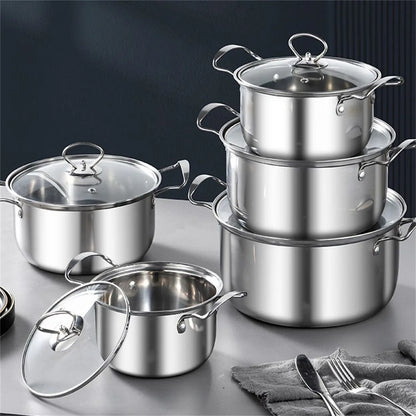 5PCS Induction Non Stick Stainless Steel Cookware Cooking Pot Pan With Lids Set