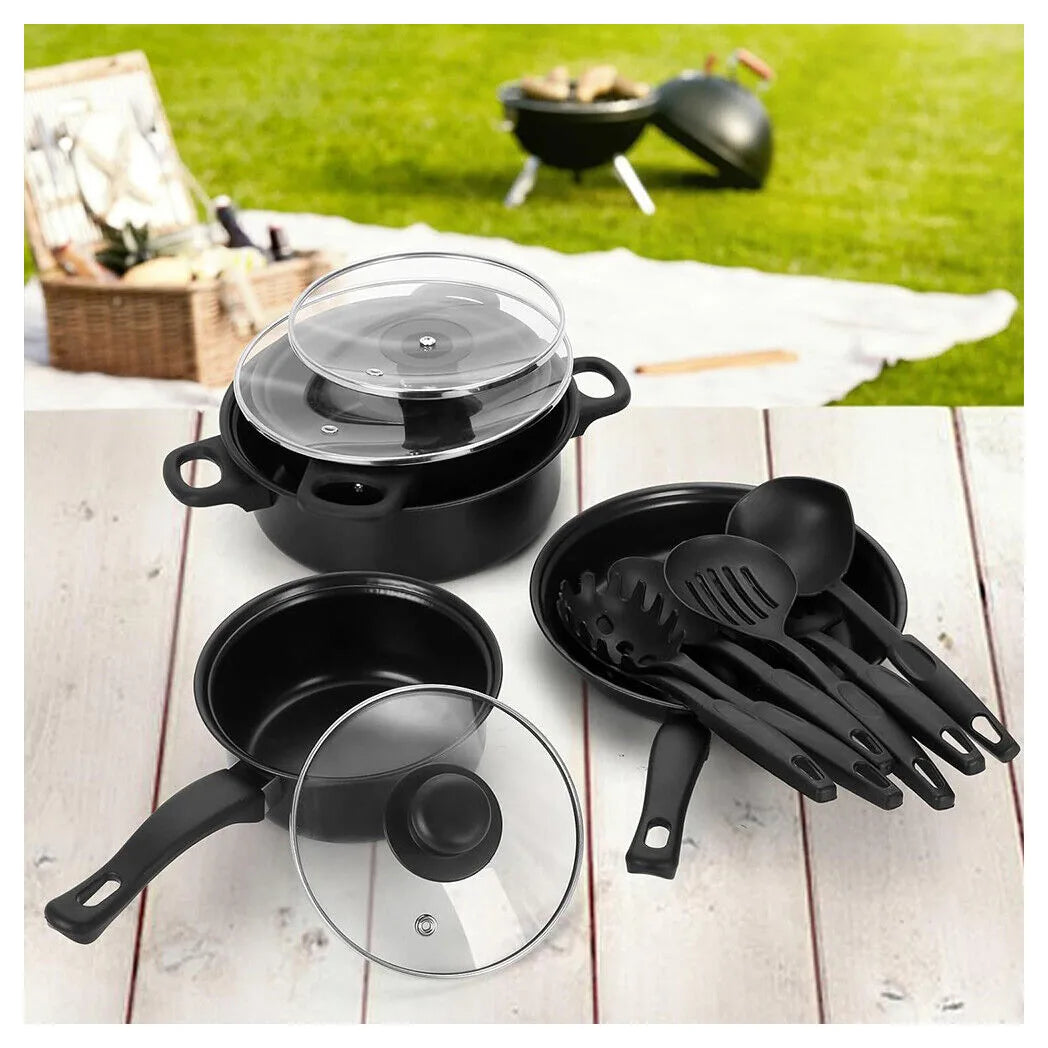 16 Piece Stainless Steel Cookware Saucepan Set Pan Pot Kitchen Cooking Glass Lid