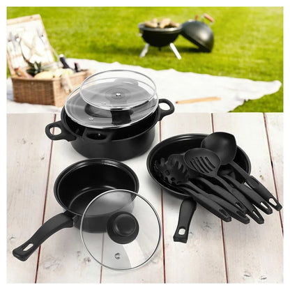 16 Piece Stainless Steel Cookware Saucepan Set Pan Pot Kitchen Cooking Glass Lid