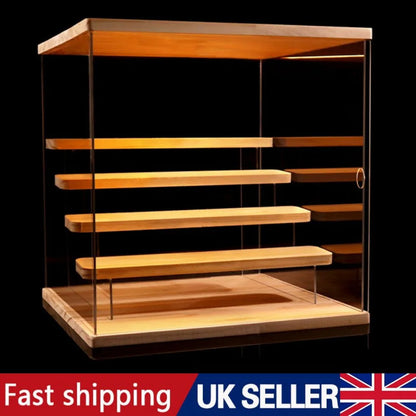 5Tier Clear Acrylic Display Case with Led Light For Collectibles Figures Wood UK